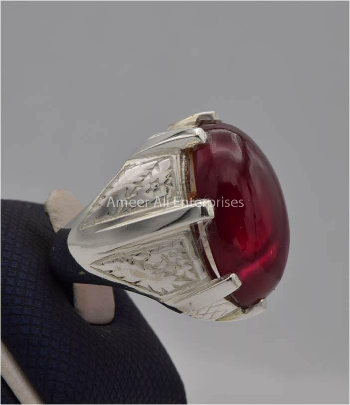 AAE 2208 Chandi Ring 925, Stone: Irani Poota Yaqoot (Anari Yaqoot) - AmeerAliEnterprises