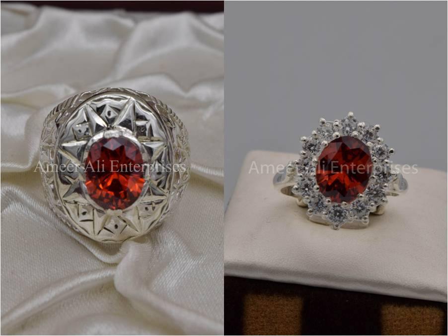 Silver Couple Rings: Pair 46,  Stone: Zircon - AmeerAliEnterprises