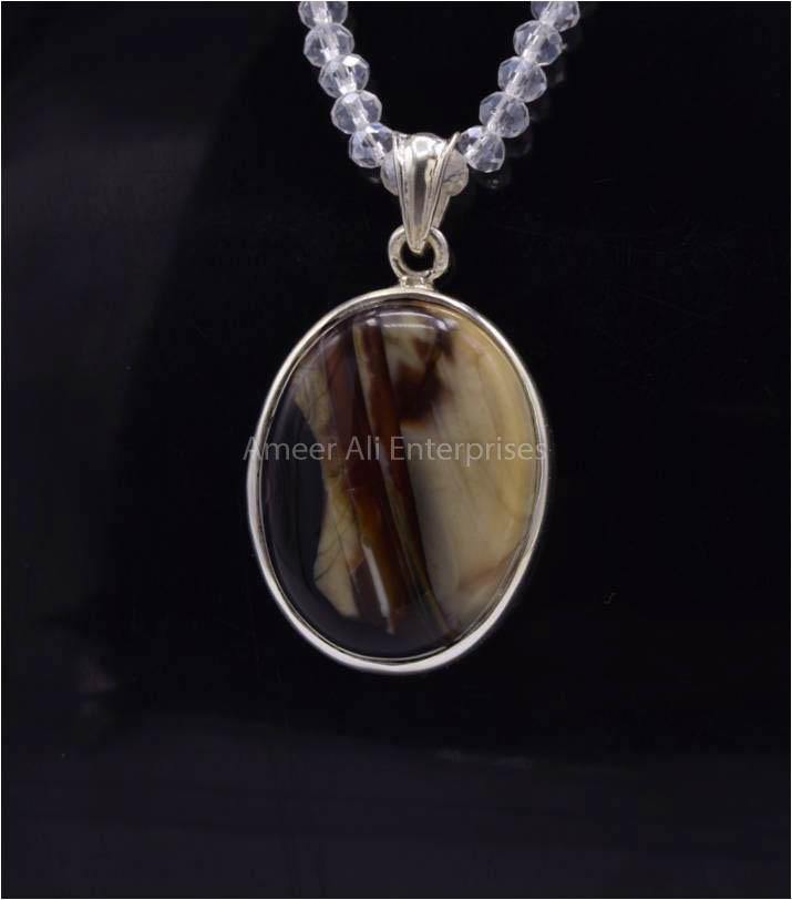 AAE 5836 Chandi Pendant 925, Stone: Sulemani Aqeeq - AmeerAliEnterprises