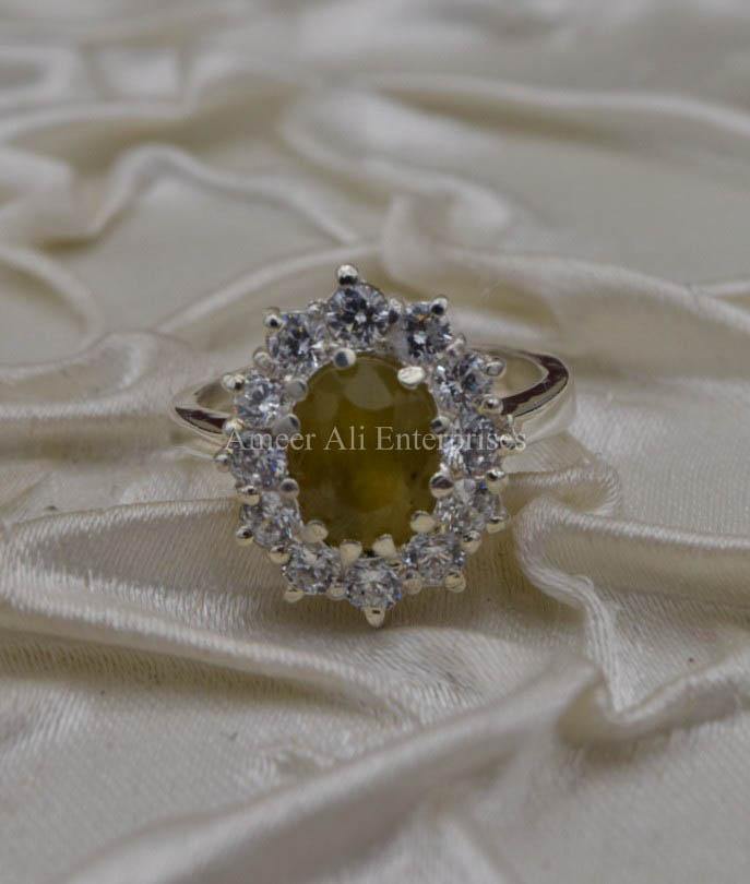 AAE 1851 Chandi Ring 925, Stone: Yellow Sapphire (Pukhraj) - AmeerAliEnterprises