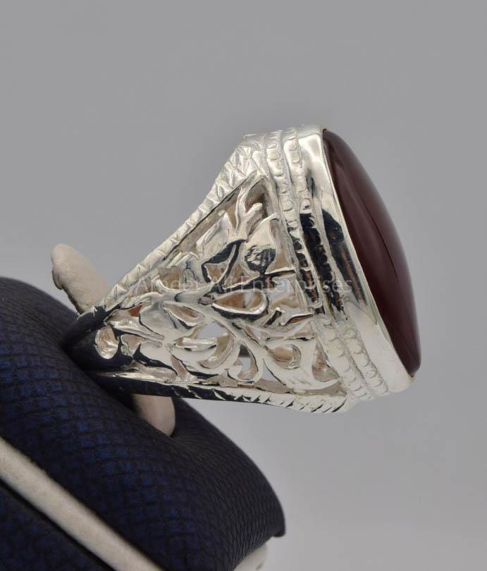 AAE 9108 Chandi Ring 925, Stone: Yamni Aqeeq - AmeerAliEnterprises