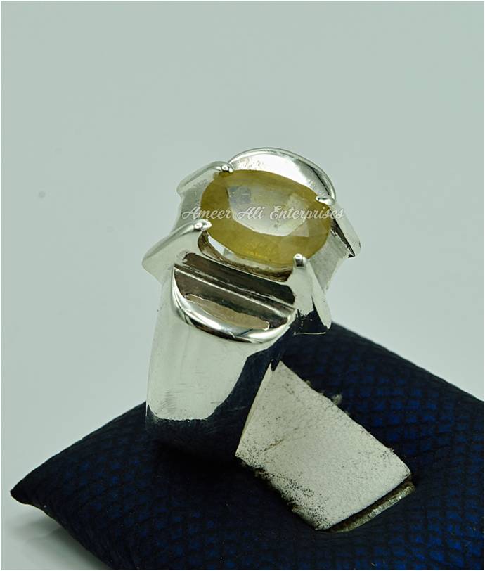 AAE 6862 Chandi Ring 925, Stone: Pukhraj