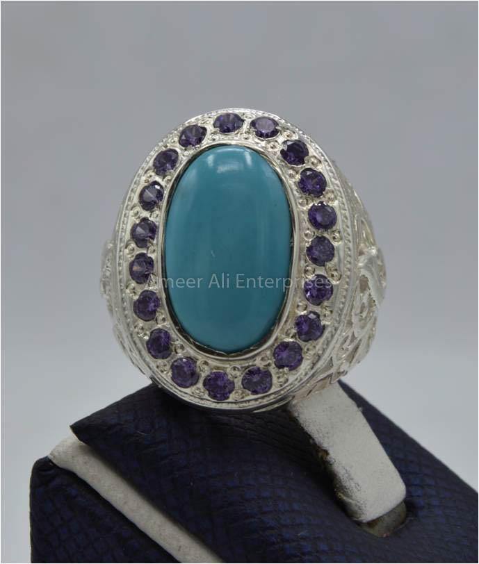 AAE 5854 Chandi Ring 925, Stone: Feroza - AmeerAliEnterprises
