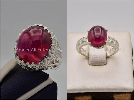 Silver Couple Rings: Pair 146,  Stone: Irani Poota Yaqoot - AmeerAliEnterprises