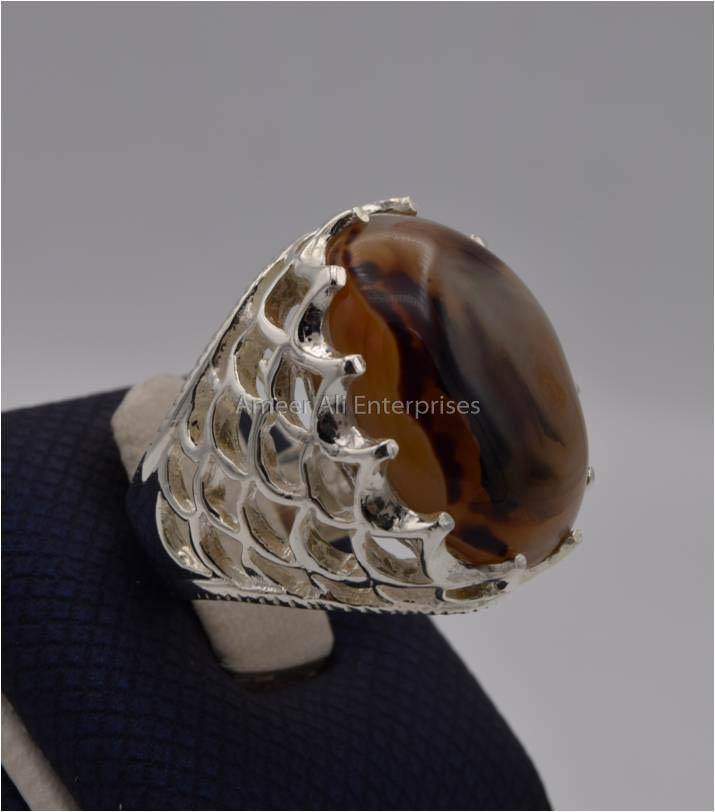 AAE 2314 Chandi Ring 925, Stone: Sulemani Aqeeq - AmeerAliEnterprises