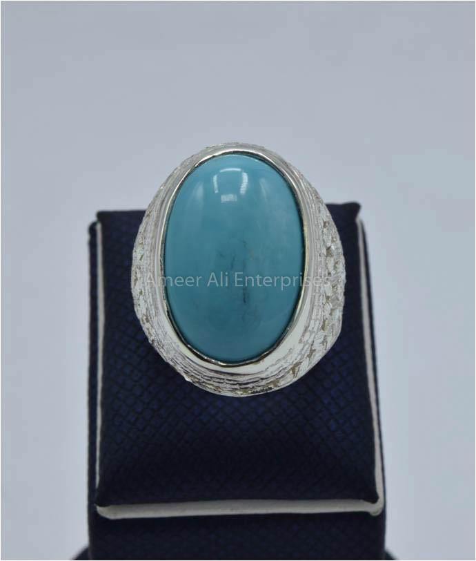 AAE 5823 Chandi Ring 925, Stone: Feroza - AmeerAliEnterprises
