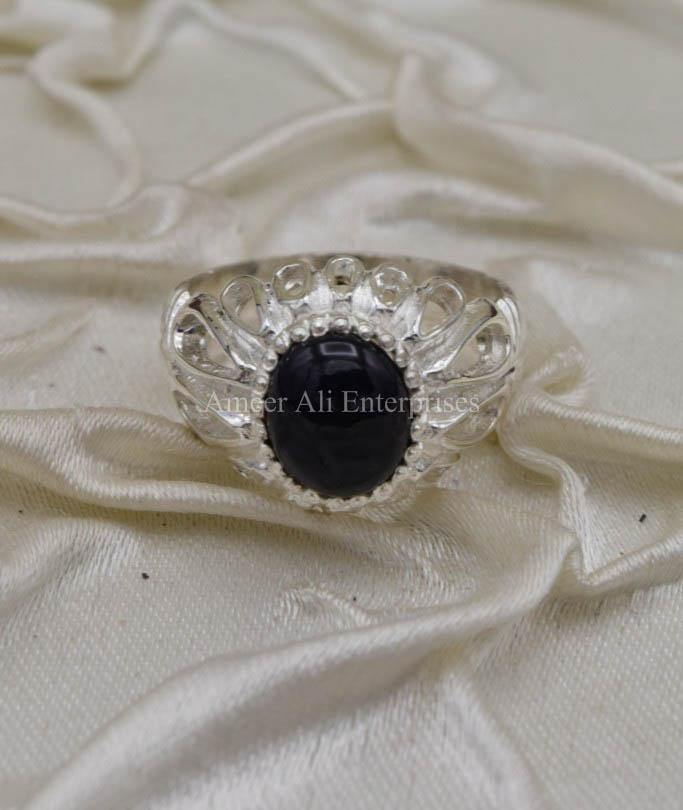 AAE 0331 Chandi Ring 925, Stone Opal (Black) - AmeerAliEnterprises