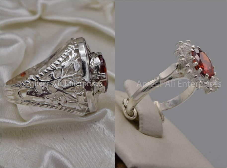 Silver Couple Rings: Pair 46,  Stone: Zircon - AmeerAliEnterprises