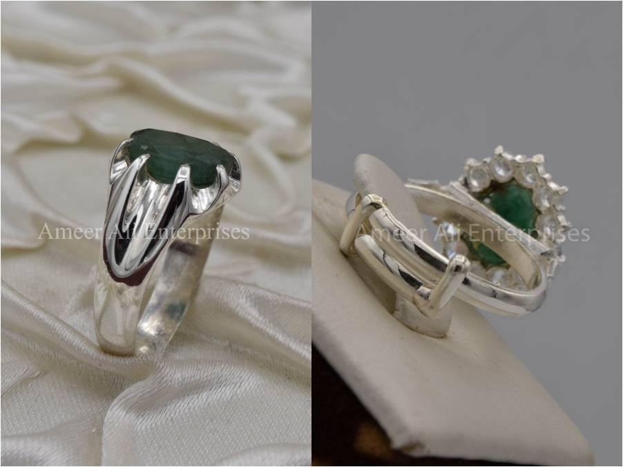Silver Couple Rings: Pair 8,  Stone: Emerald - AmeerAliEnterprises