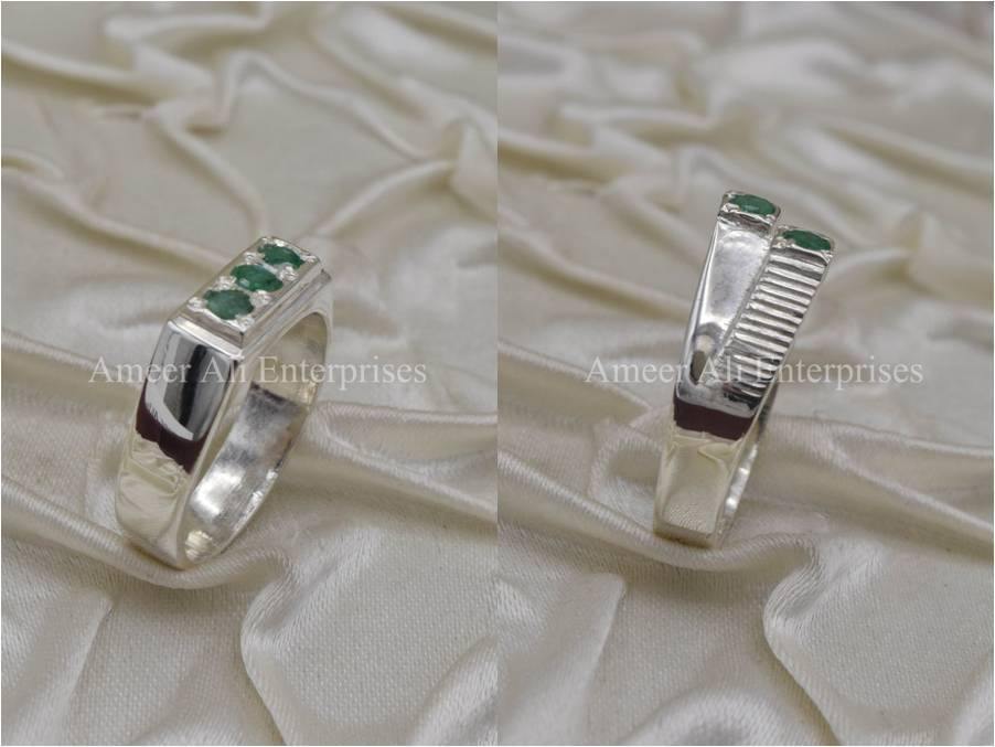Silver Couple Rings: Pair 28,  Stone: Emerald - AmeerAliEnterprises