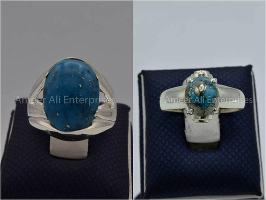Silver Couple Rings: Pair 141,  Stone: Shajri Feroza - AmeerAliEnterprises