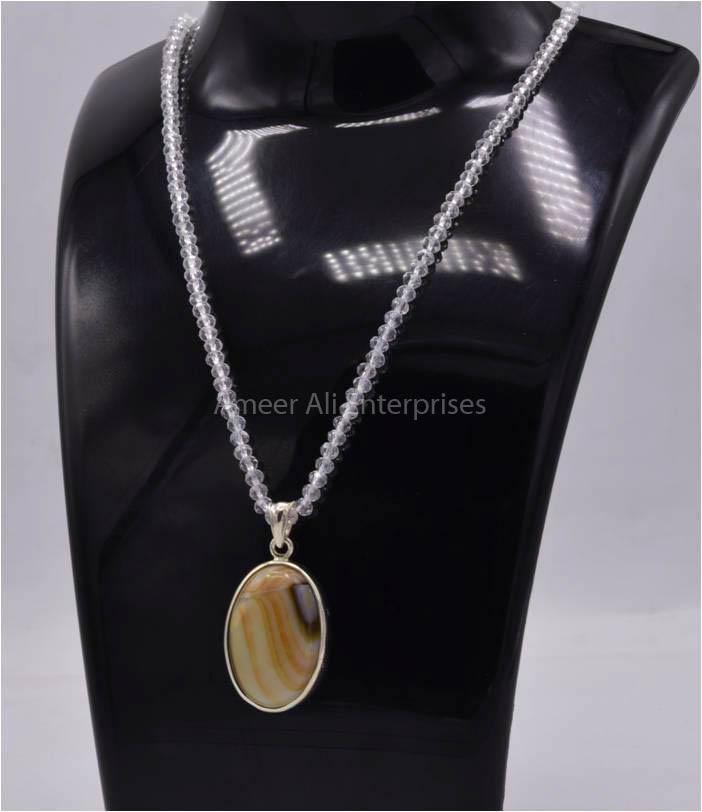 AAE 5837 Chandi Pendant 925, Stone: Sulemani Aqeeq - AmeerAliEnterprises