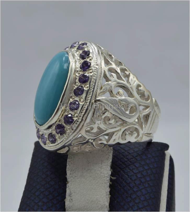 AAE 5854 Chandi Ring 925, Stone: Feroza - AmeerAliEnterprises