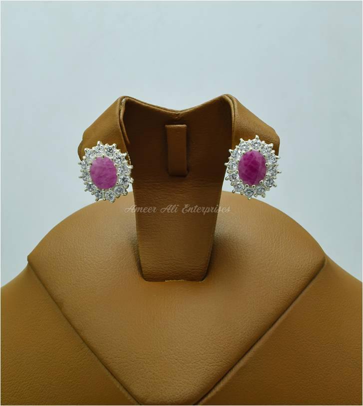 AAE 5772 Chandi Earrings 925, Stone: Ruby - AmeerAliEnterprises