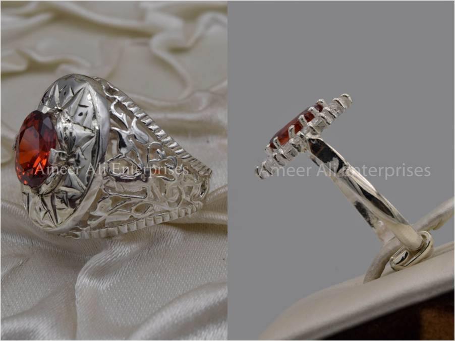 Silver Couple Rings: Pair 46,  Stone: Zircon - AmeerAliEnterprises