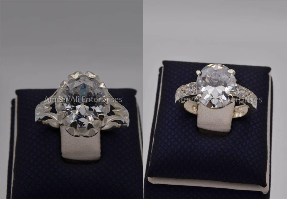 Silver Couple Rings: Pair 104,  Stone: Zircon - AmeerAliEnterprises