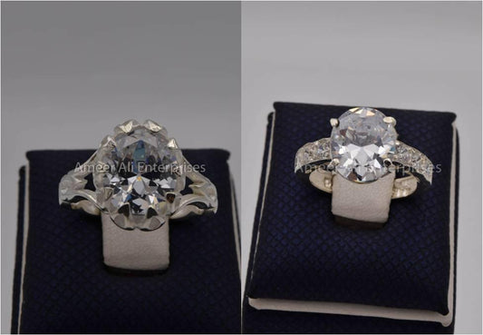 Silver Couple Rings: Pair 104,  Stone: Zircon - AmeerAliEnterprises