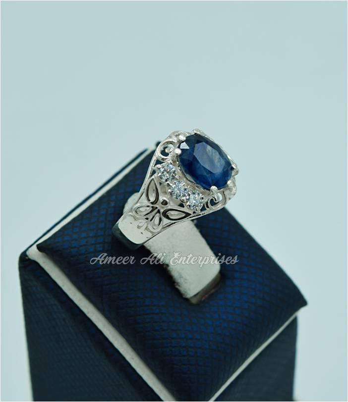 7.25 Ratti Blue Sapphire Ring Neelam Stone Ring Adjustable Ring for Men &  Women