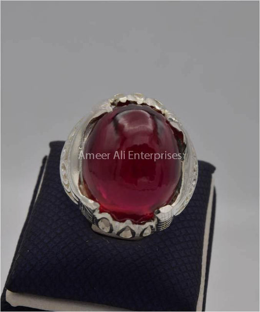 AAE 2209 Chandi Ring 925, Stone: Irani Poota Yaqoot (Anari Yaqoot) - AmeerAliEnterprises