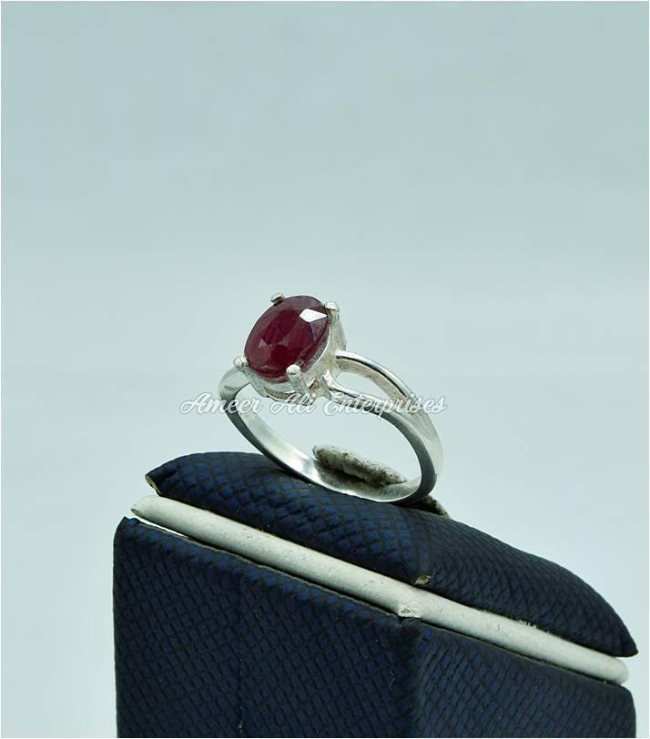 AAE 6199 Chandi Ring 925, Stone: Ruby - AmeerAliEnterprises