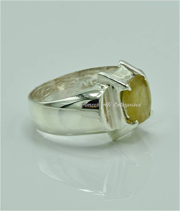 AAE 6862 Chandi Ring 925, Stone: Pukhraj