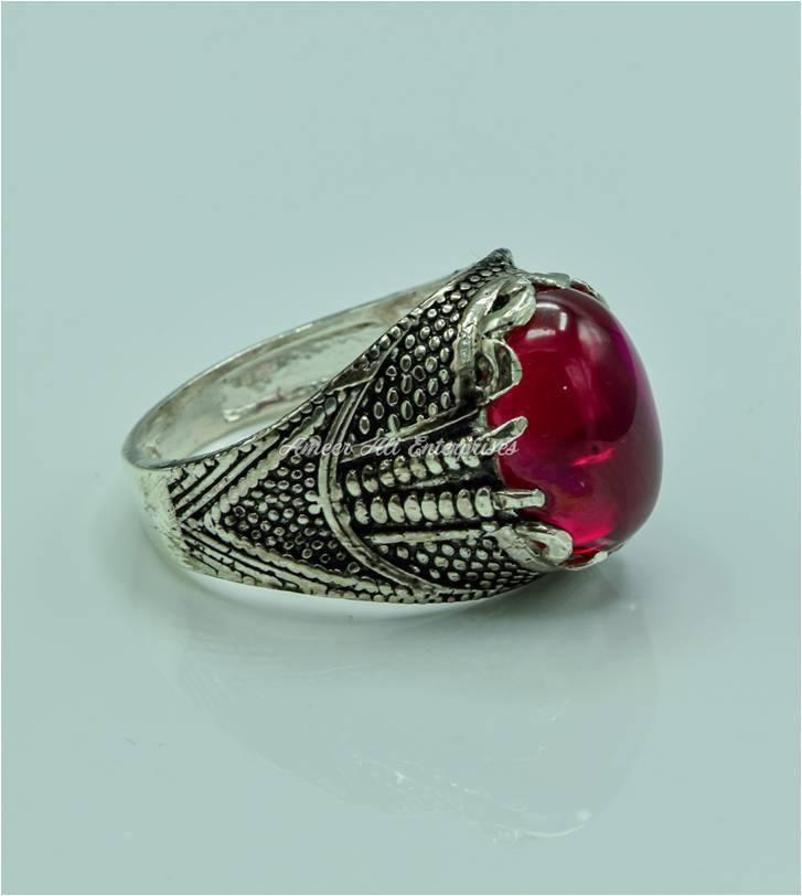 AAE 6773 CHANDI RING 925, STONE: IRANI POOTA YAQOOT (ANARI YAQOOT) - AmeerAliEnterprises