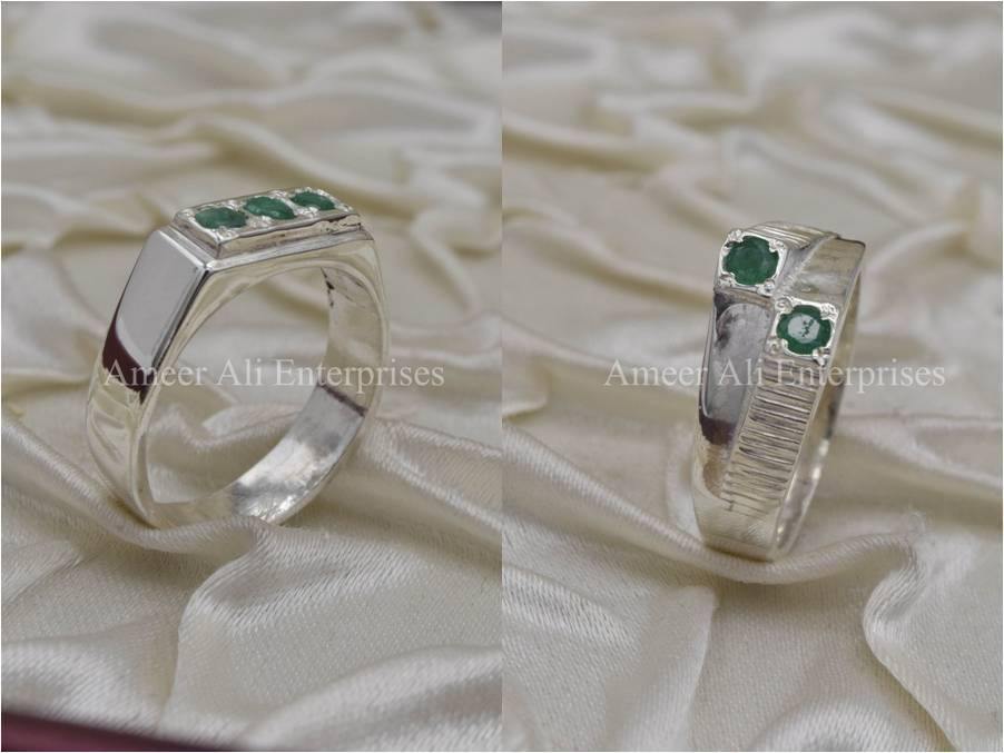 Silver Couple Rings: Pair 28,  Stone: Emerald - AmeerAliEnterprises