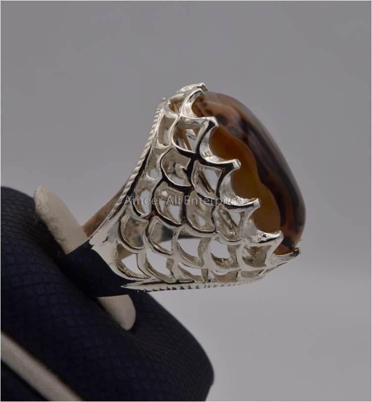 AAE 2314 Chandi Ring 925, Stone: Sulemani Aqeeq - AmeerAliEnterprises