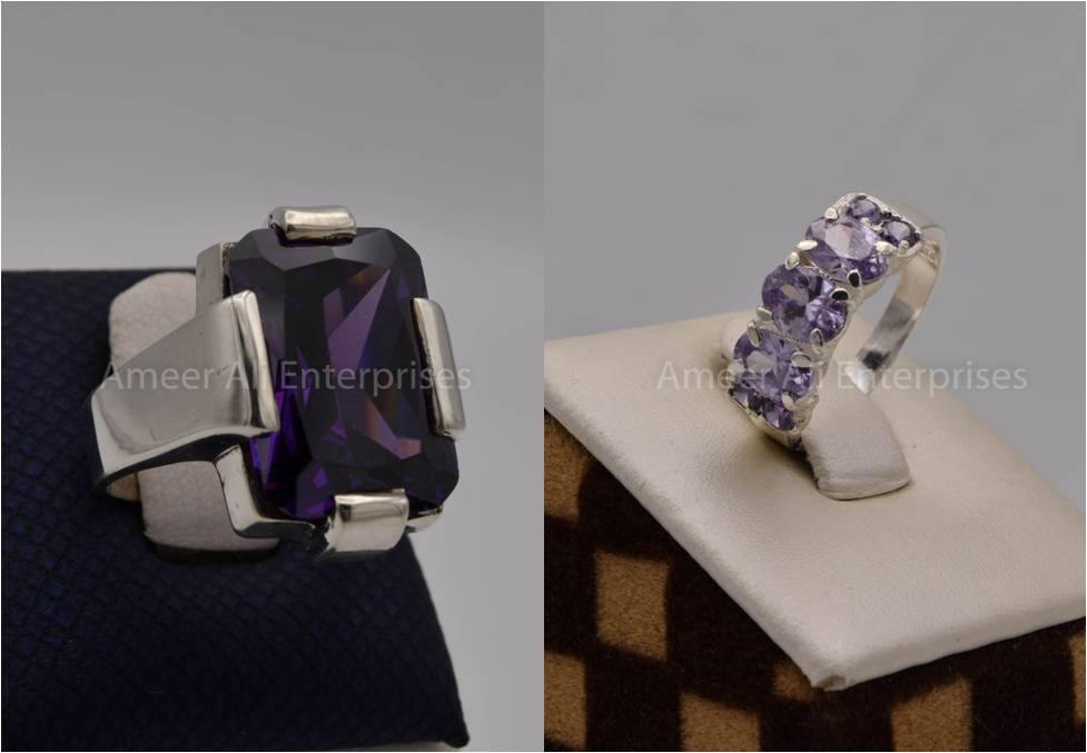 Silver Couple Rings: Pair 76,  Stone: Zircon - AmeerAliEnterprises