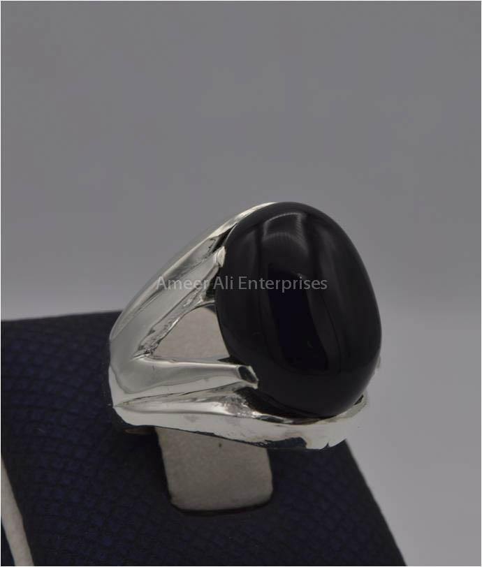 AAE 9970 Chandi Ring 925, Stone: Black Aqeeq - AmeerAliEnterprises
