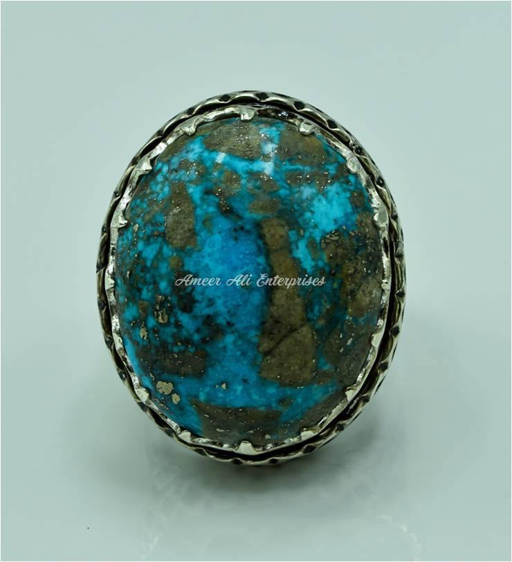 AAE 6766 CHANDI RING 925, STONE: SHAJRI FEROZA (TURQUOISE) - AmeerAliEnterprises