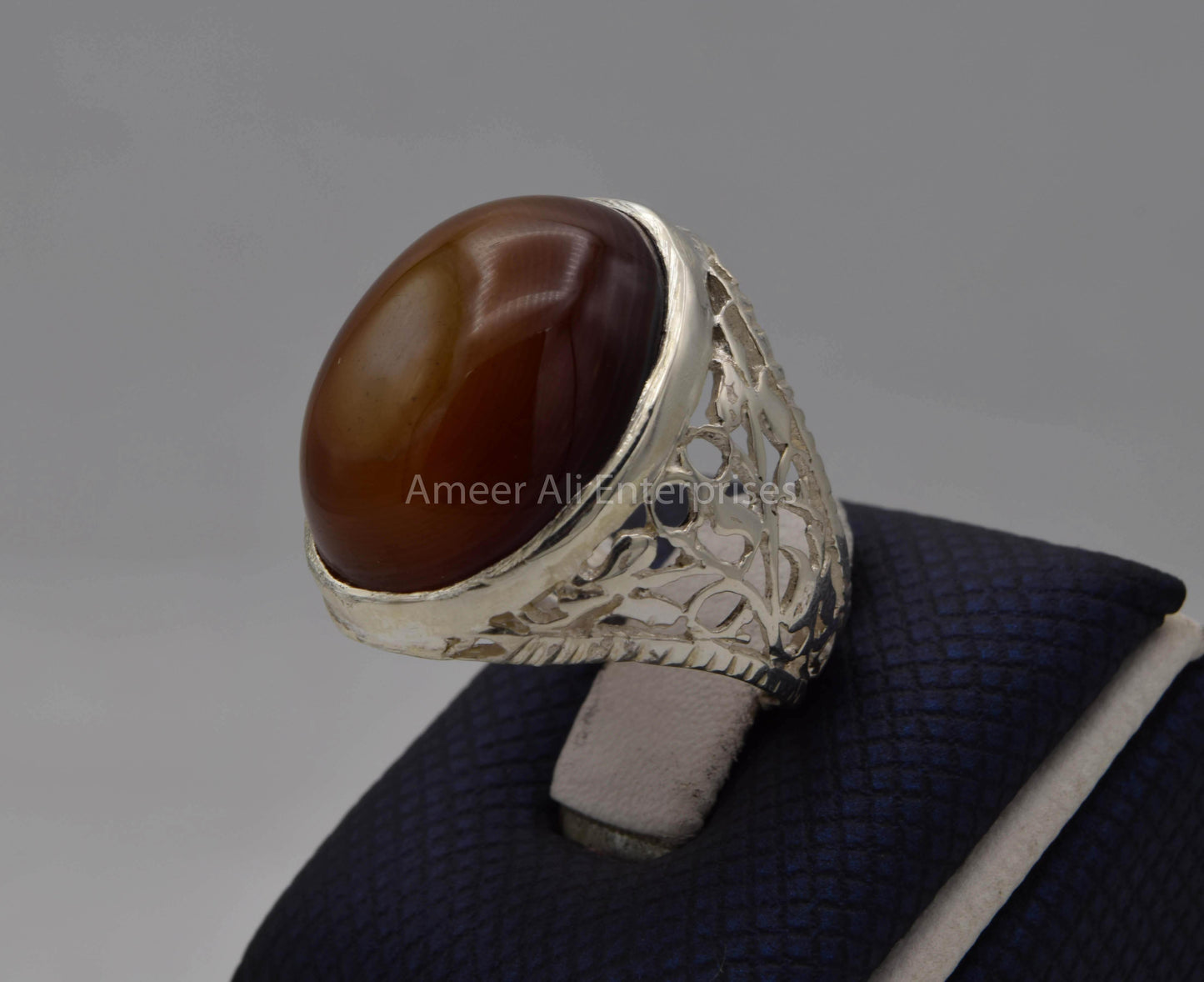 AAE 5664 Chandi Ring 925, Stone: Sulemani Aqeeq - AmeerAliEnterprises