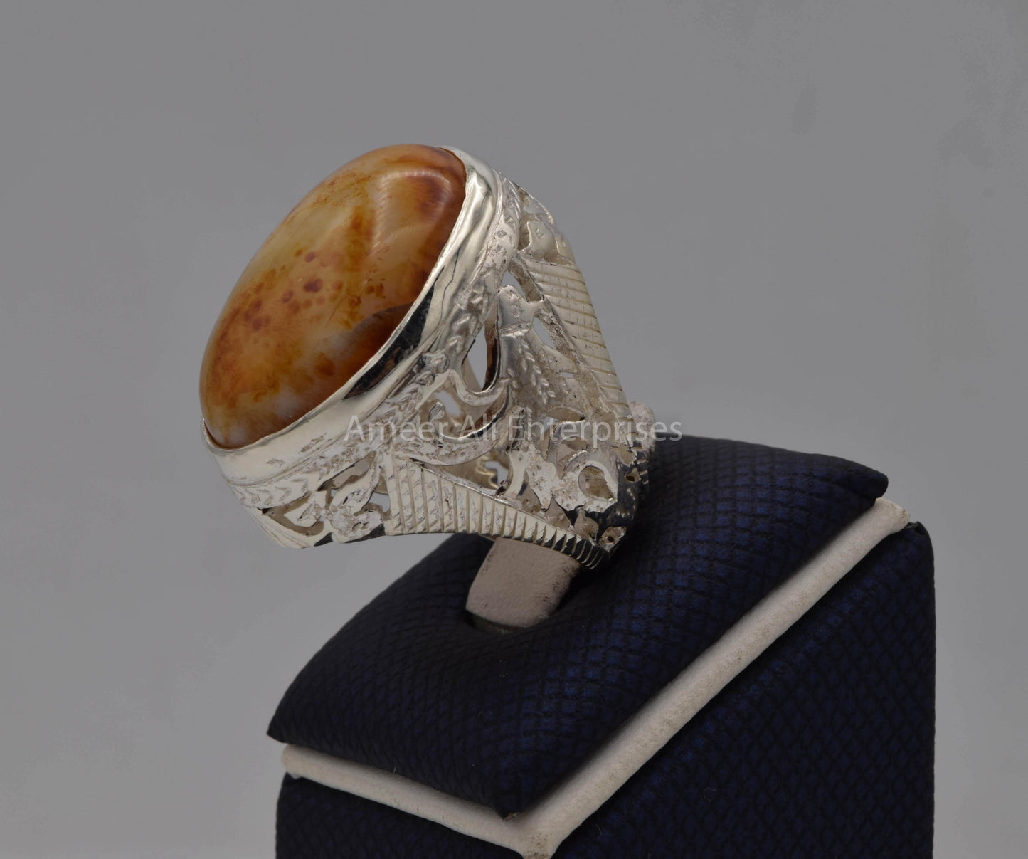 AAE 5613 Chandi Ring 925, Stone: Sulemani Aqeeq - AmeerAliEnterprises