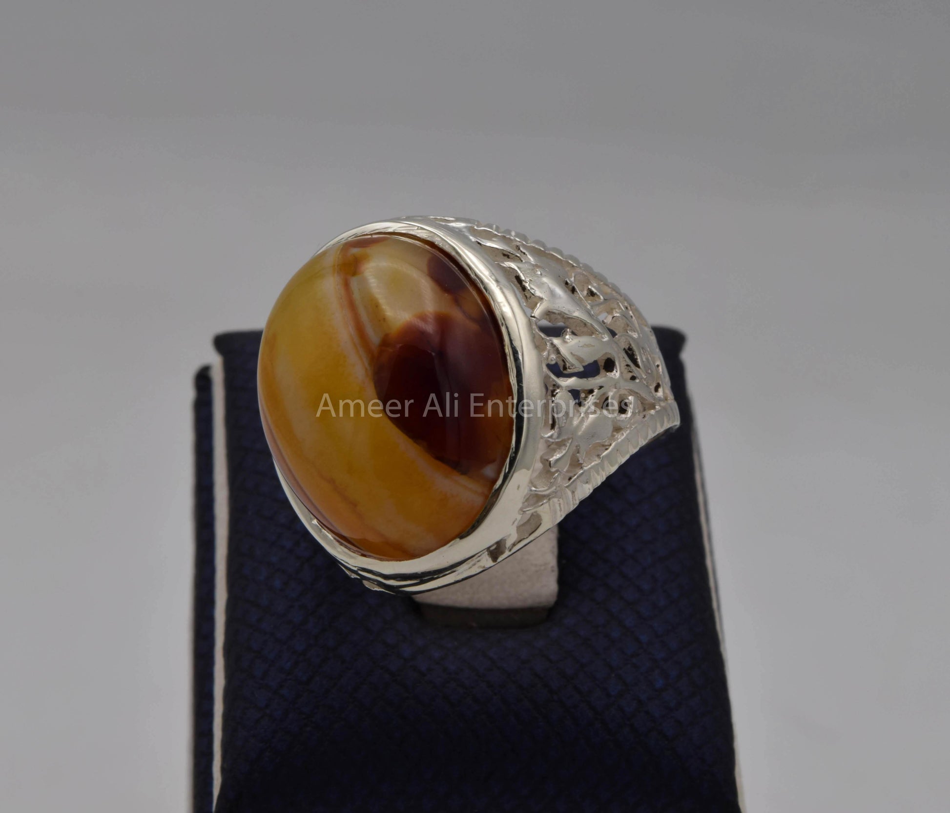 AAE 5661 Chandi Ring 925, Stone: Sulemani Aqeeq - AmeerAliEnterprises