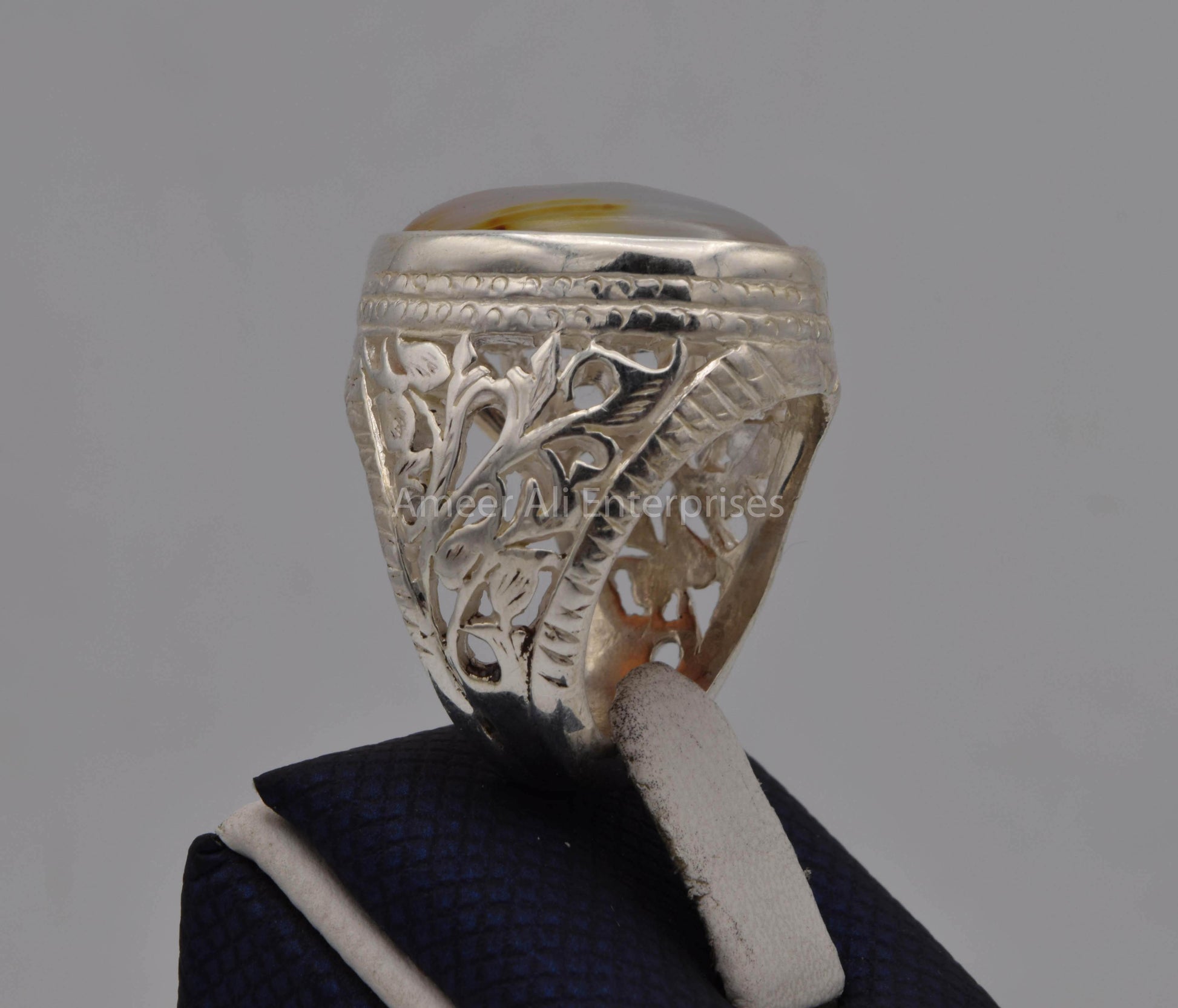AAE 5635 Chandi Ring 925, Stone: Sulemani Aqeeq - AmeerAliEnterprises