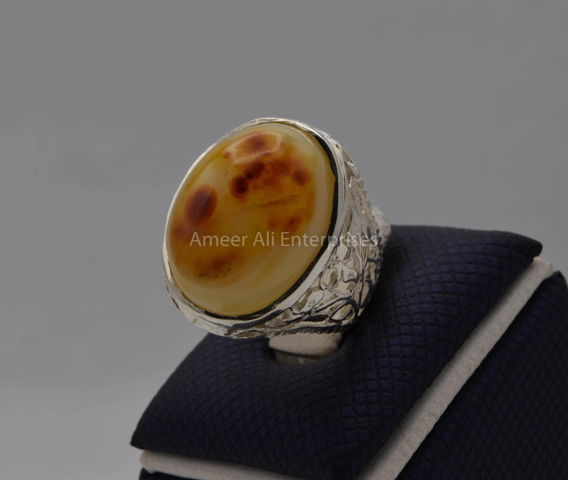 AAE 5668 Chandi Ring 925, Stone: Sulemani Aqeeq - AmeerAliEnterprises