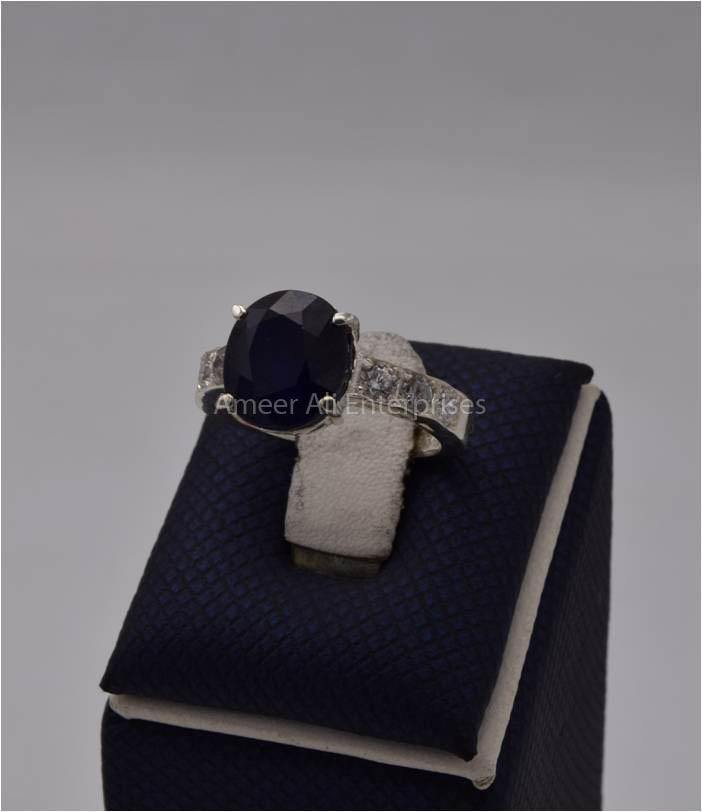 AAE 5738 Chandi Ring 925, Stone: Neelam - AmeerAliEnterprises
