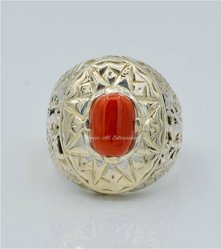 AAE 6271 Chandi Ring 925, Stone: Marjan (Coral)