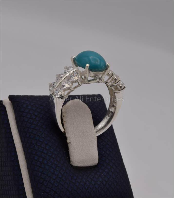 AAE 2466 Chandi Ring 925, Stone: Feroza (Turquoise) - AmeerAliEnterprises