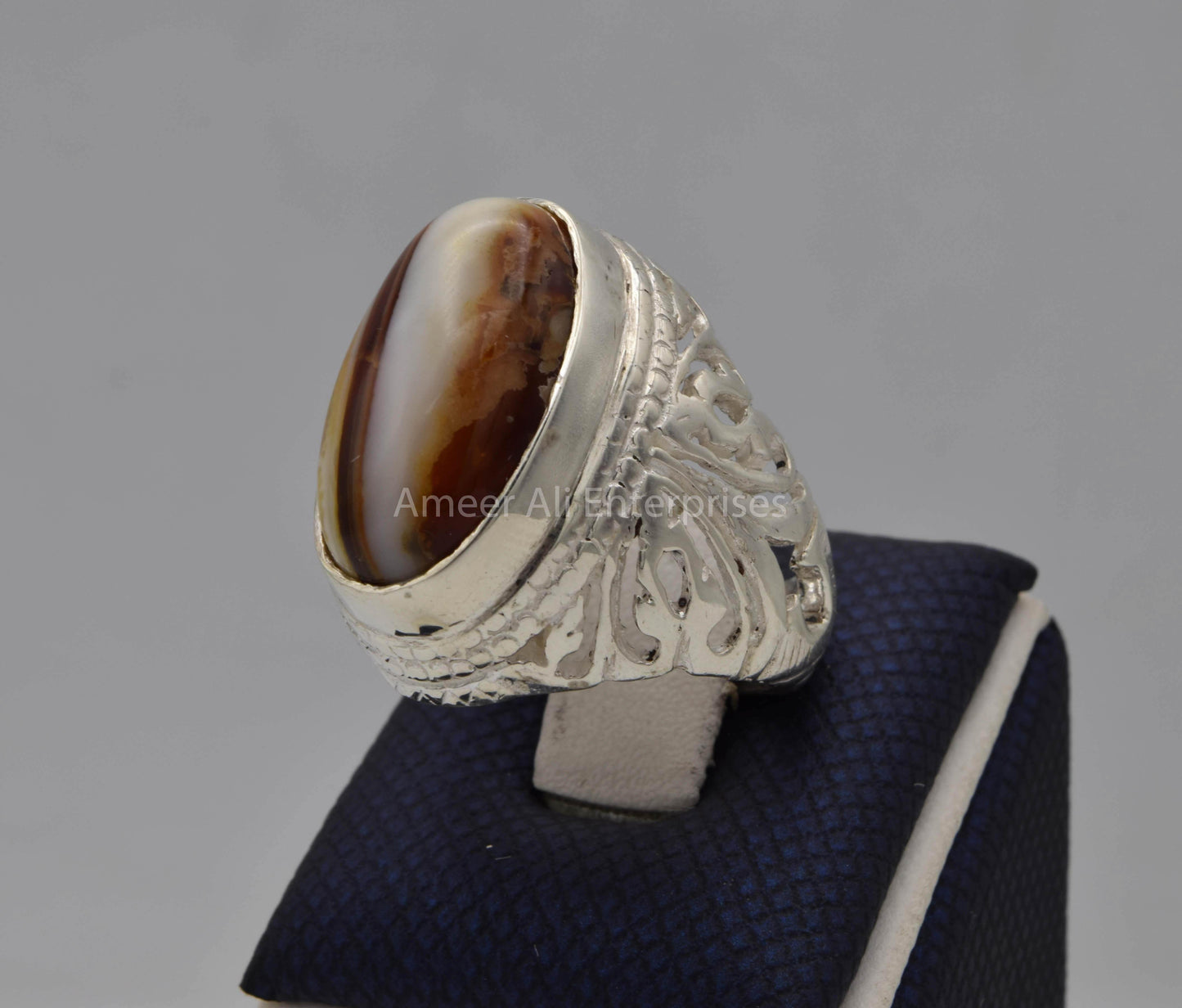 AAE 5611 Chandi Ring 925, Stone: Sulemani Aqeeq - AmeerAliEnterprises