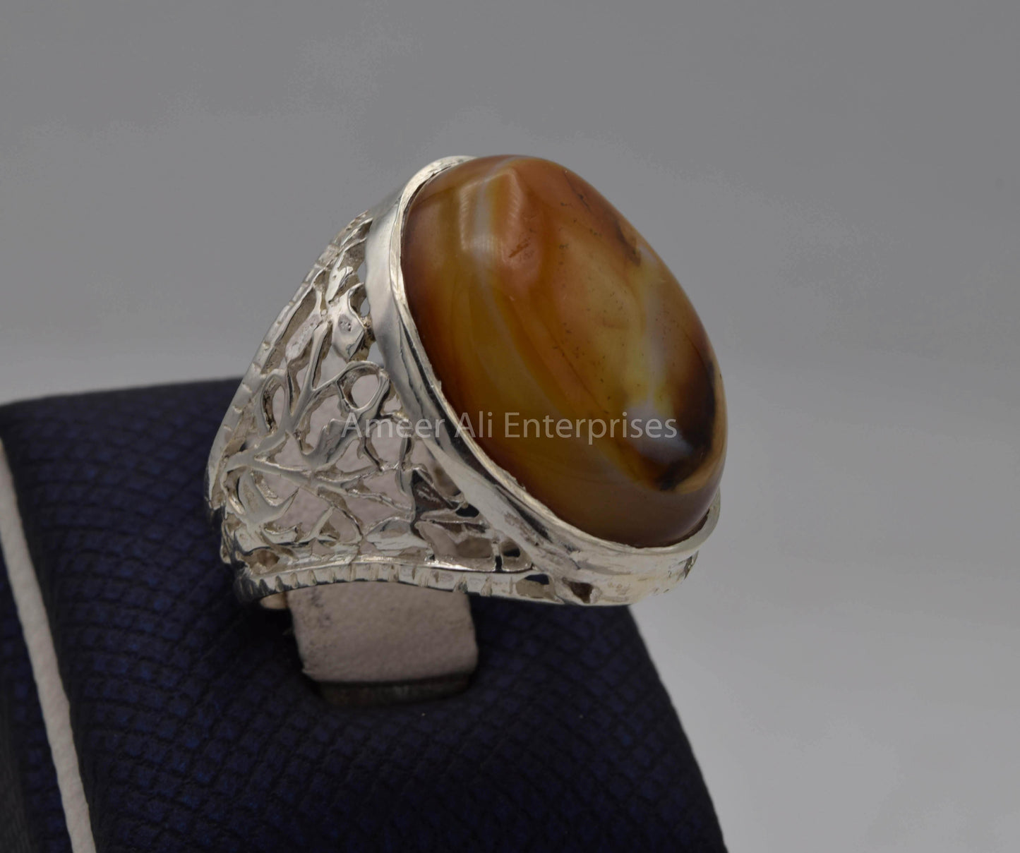 AAE 5666 Chandi Ring 925, Stone: Sulemani Aqeeq - AmeerAliEnterprises