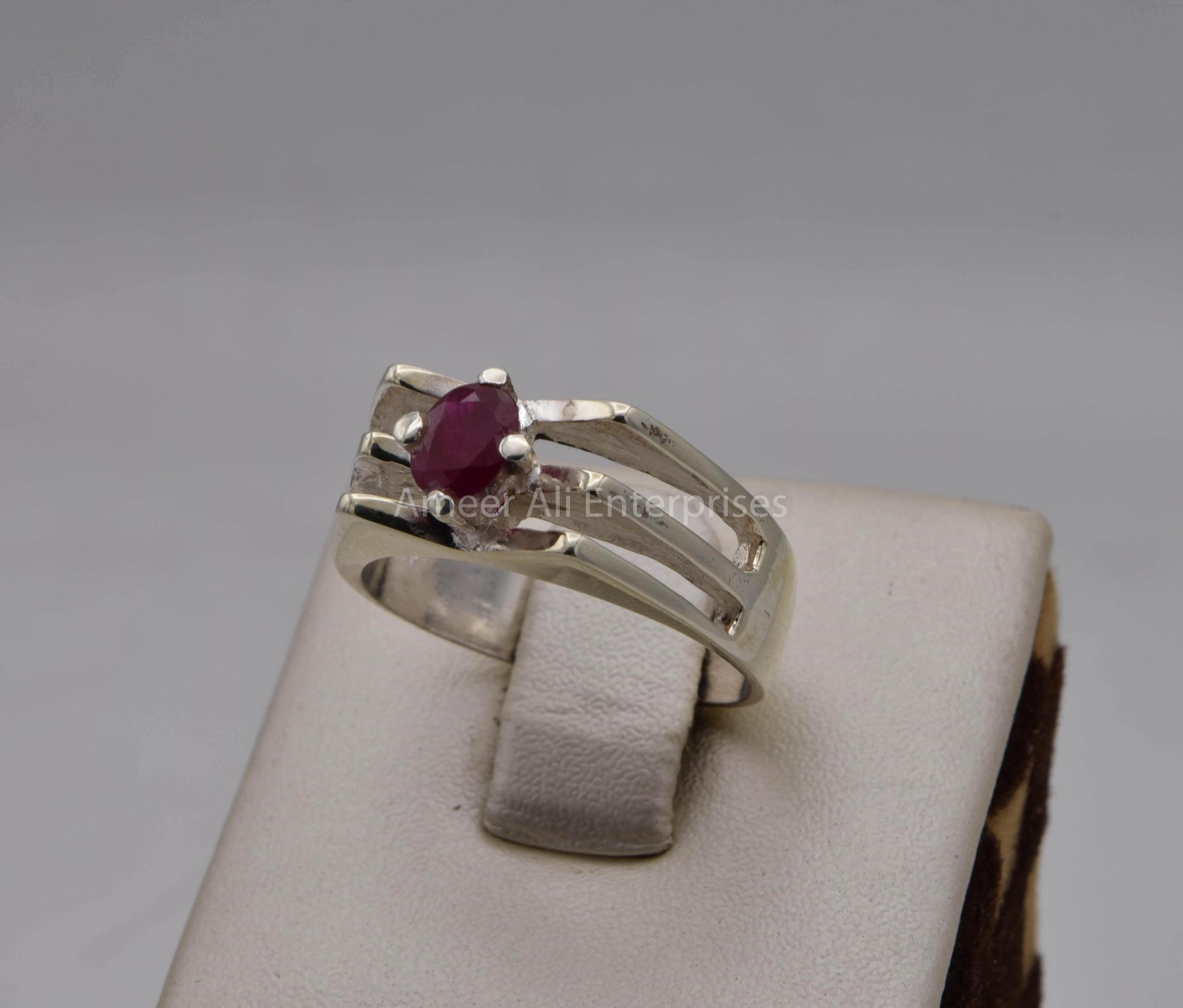 AAE 5705 Chandi Ring 925, Stone: Ruby - AmeerAliEnterprises