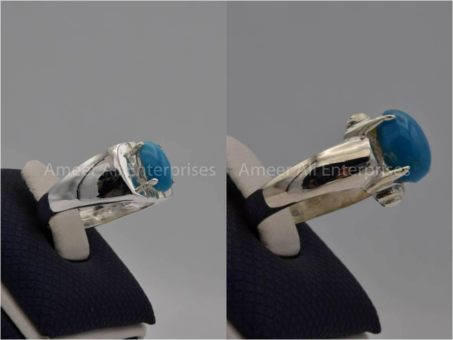 Silver Couple Rings: Pair 21,  Stone: Feroza (Turquoise) - AmeerAliEnterprises