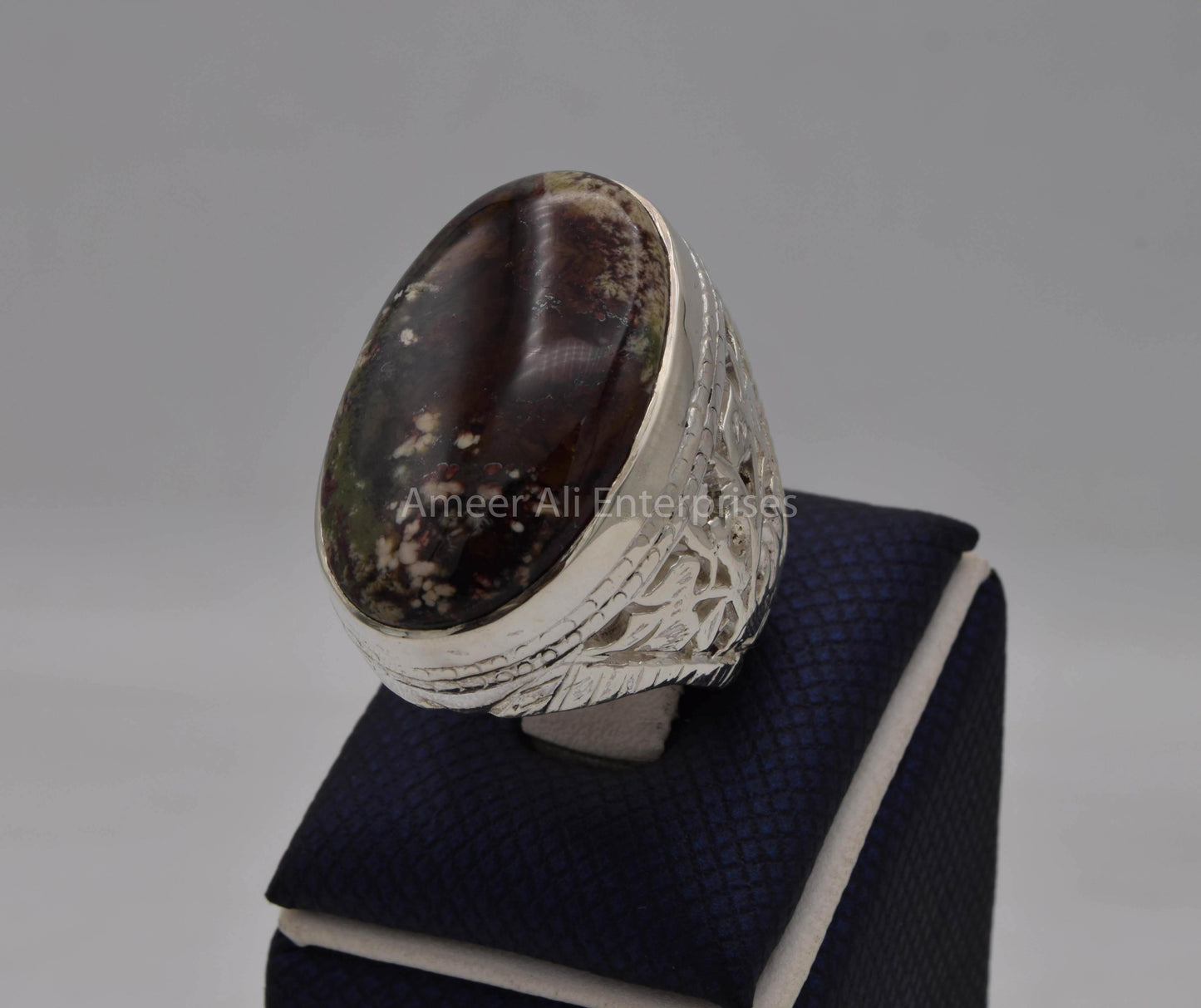 AAE 5636 Chandi Ring 925, Stone: Sulemani Aqeeq - AmeerAliEnterprises