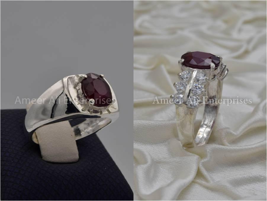 Silver Couple Rings: Pair 66, Stone: Ruby (Yaqoot) - AmeerAliEnterprises