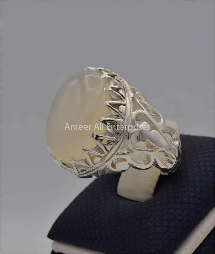 AAE 2219 Chandi Ring 925, Stone: Dur e Najaf - AmeerAliEnterprises