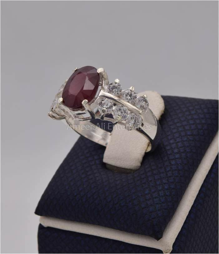 AAE 1134 Chandi Ring 925, Stone: Ruby (Yaqoot) - AmeerAliEnterprises