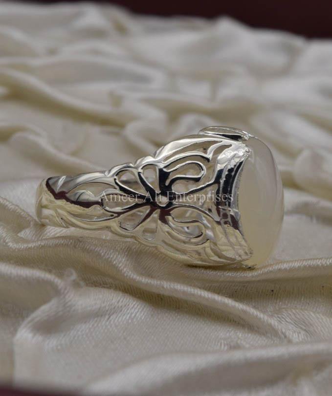 AAE 0566 Chandi Ring 925, Stone: Dur e Najaf - AmeerAliEnterprises