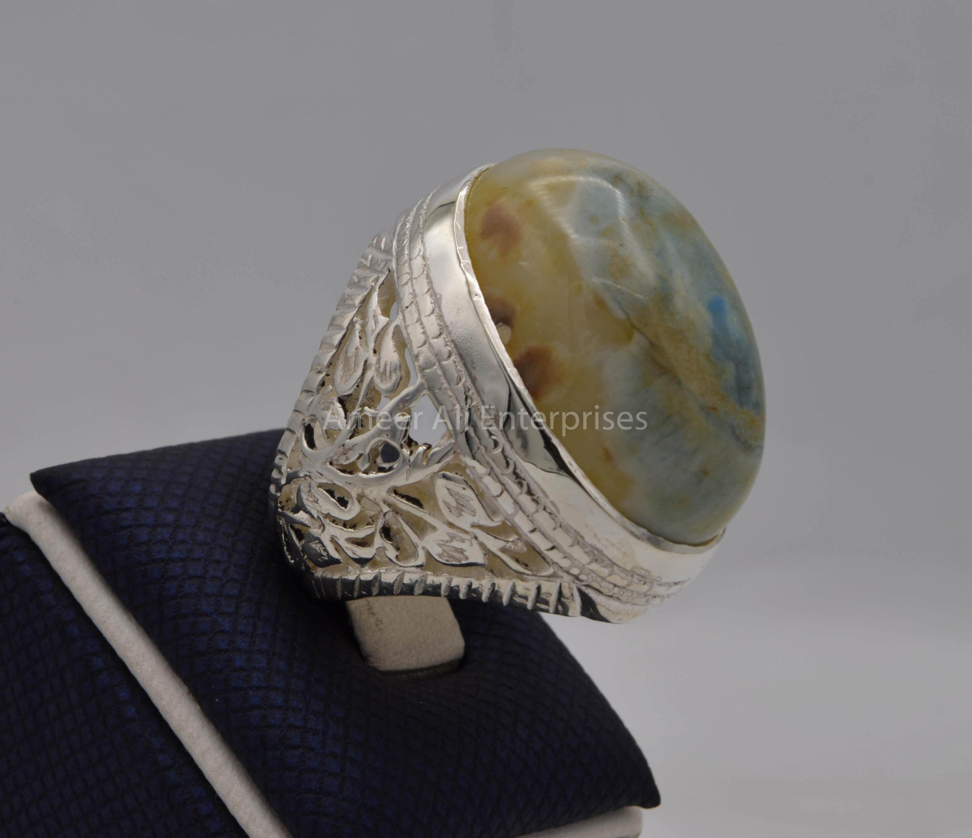 AAE 5605 Chandi Ring 925, Stone: Sulemani Aqeeq - AmeerAliEnterprises