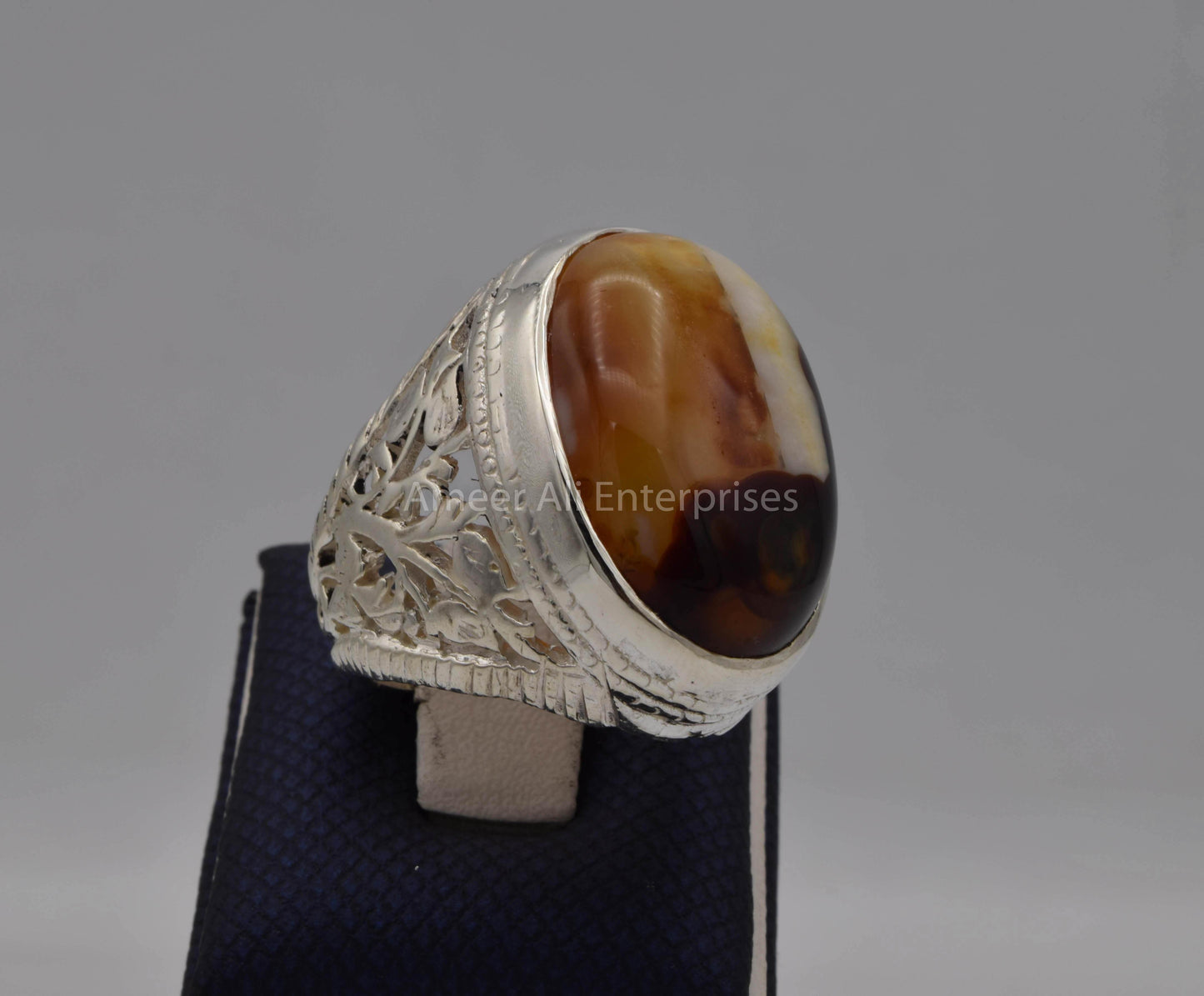 AAE 5610 Chandi Ring 925, Stone: Sulemani Aqeeq - AmeerAliEnterprises